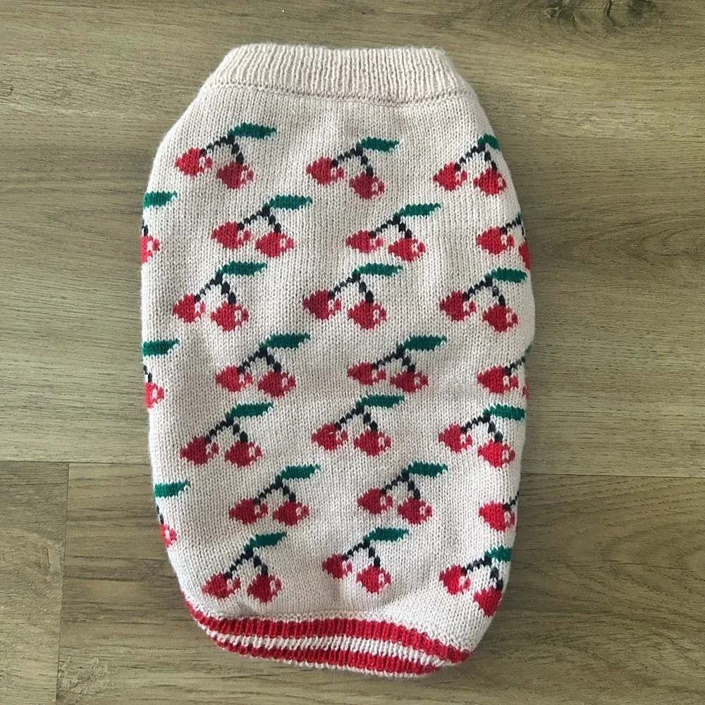 Cherry Print Knit Dog Sweater, Size: Medium- NWOT